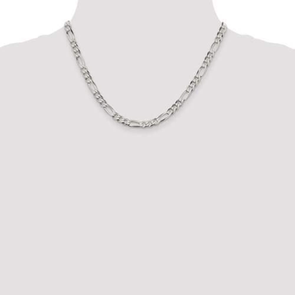 Sterling Silver 5.5mm Flat Figaro Chain Necklace 18in
