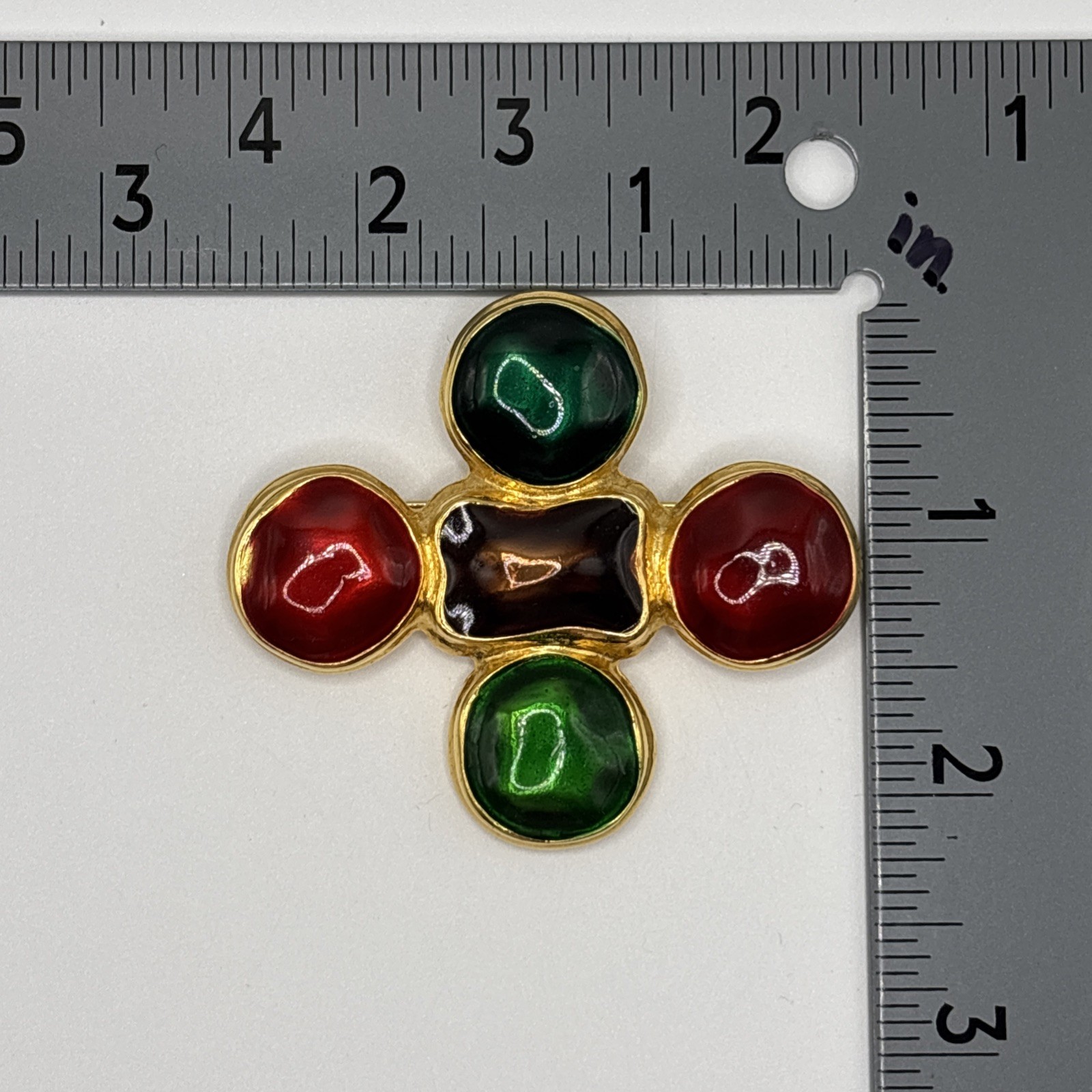 Vintage ’90s Ivana Trump Multicolor Gold Tone Enamel 2.5″ Cross Brooch Pendant