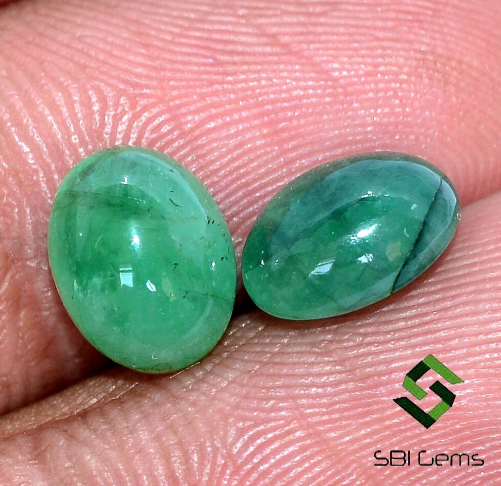 Certified Natural Emerald Oval Cabochon Pair 9×7 mm 4.23 Cts Untreated Gemstones