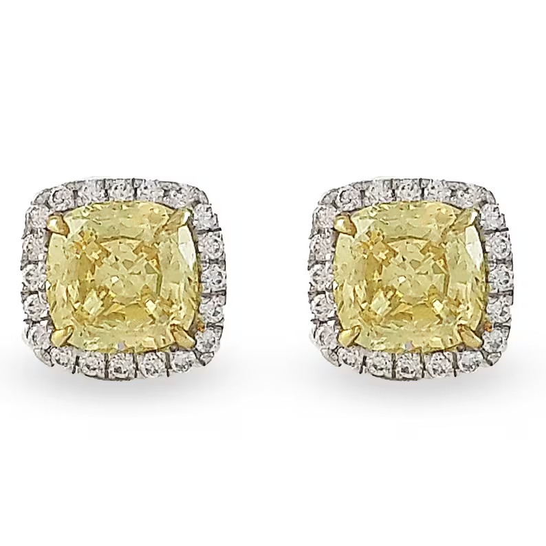 2Ct Cushion Cut Lab Created Yellow Citrine Stud Earrings 14K Yellow Gold Plated