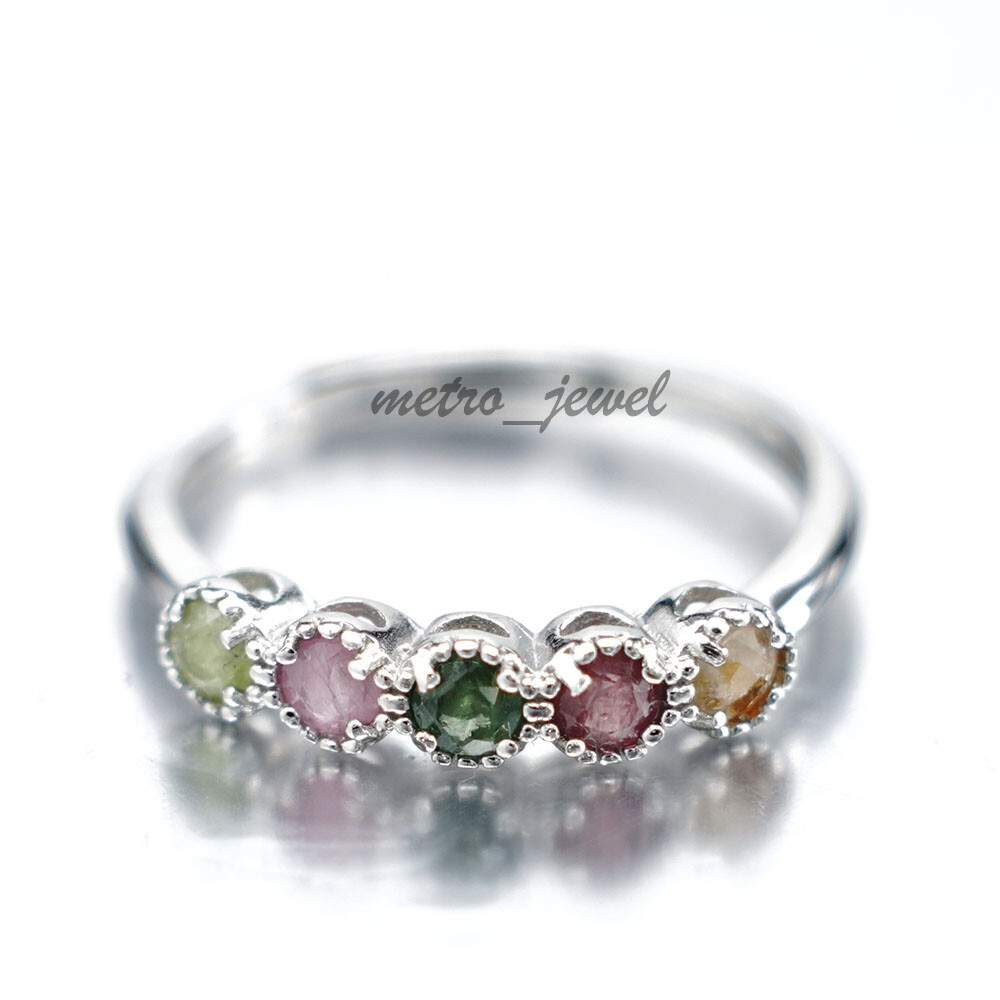 Sterling Silver Womens Natural Green Tourmaline Gemstone Ring Size 6 7 8 9 10