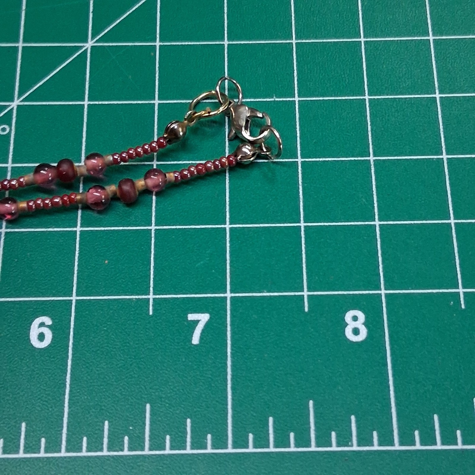 Vintage Transparent Maroon Channel Set Glass Bead 14” Collar Necklace