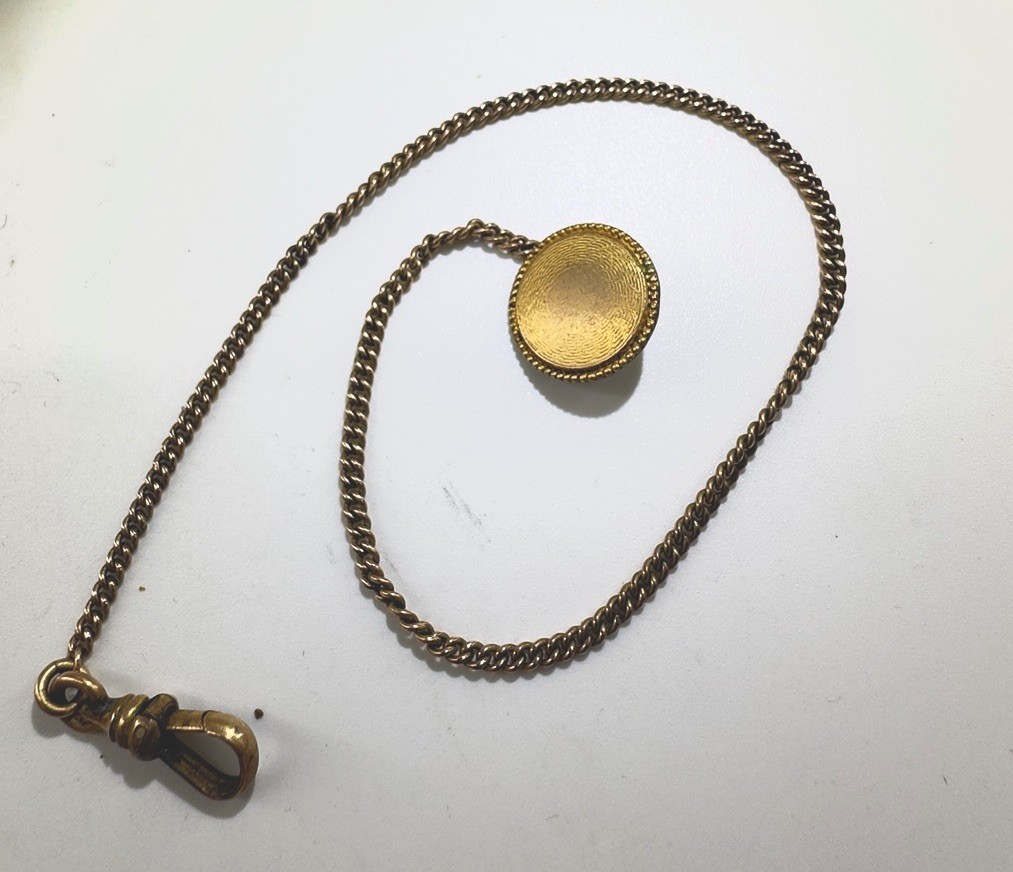 Vintage Pocket Watch Chain Marked S.O.B. Co Fob 12″ Gold Filled