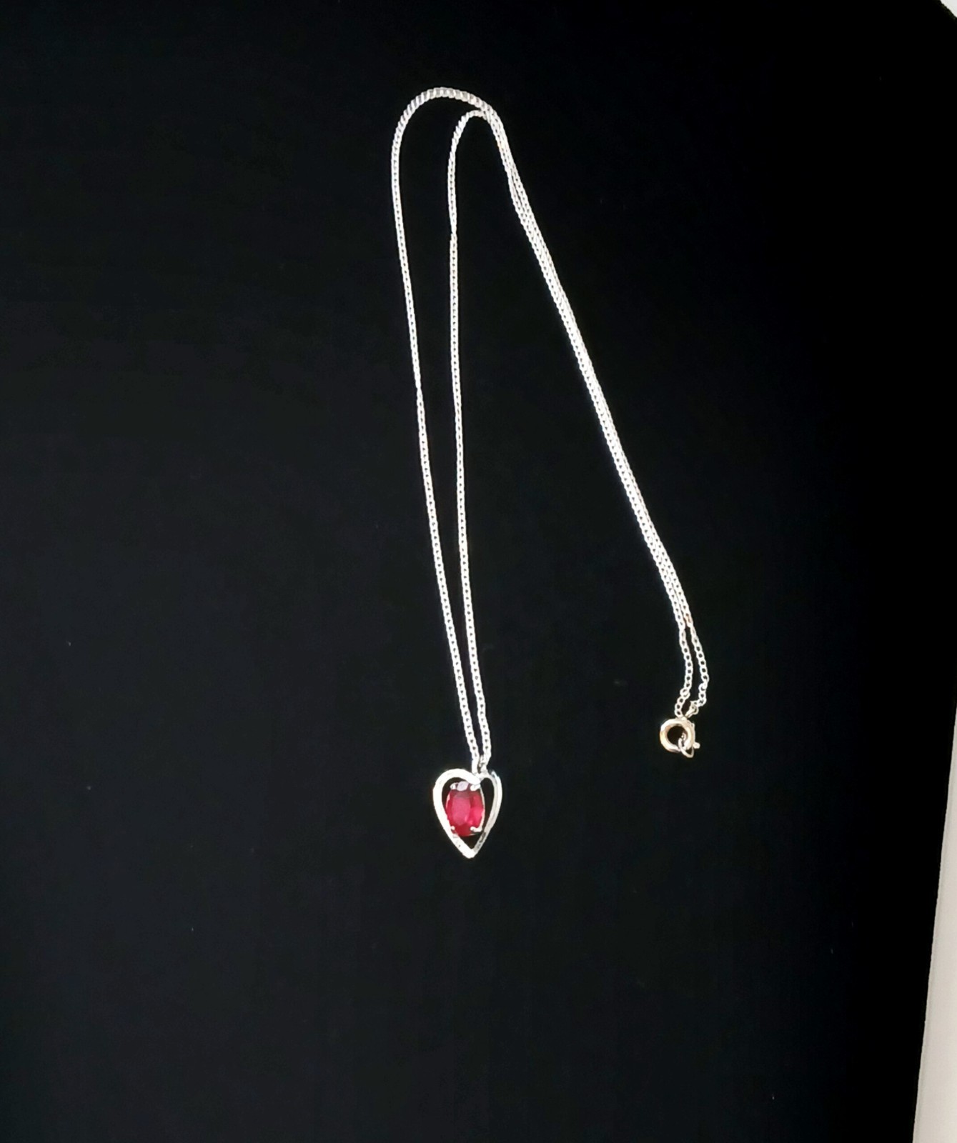 VAN DELL Signed STERLING SILVER Necklace & open-heart Natural Ruby 1.9g 21″🔥