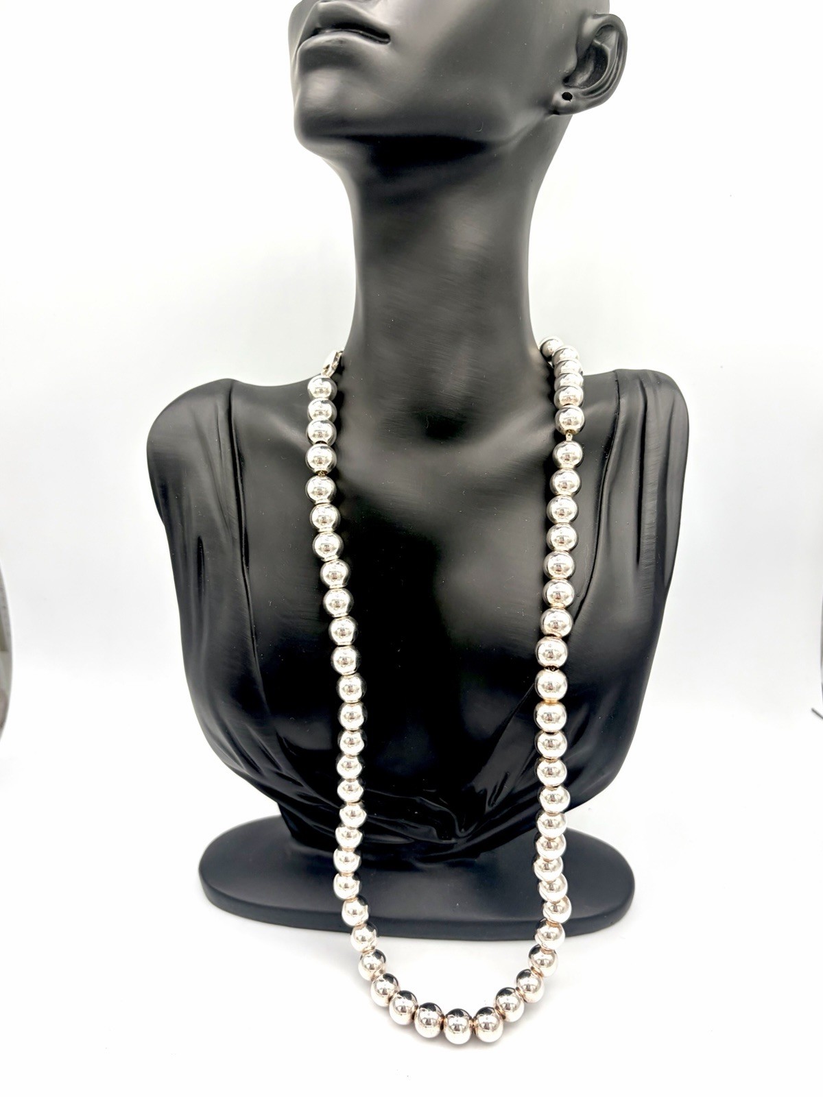Vintage Sterling Silver Beaded Necklace Classic 8mm Ball 24 Inch Chain, 80.73g