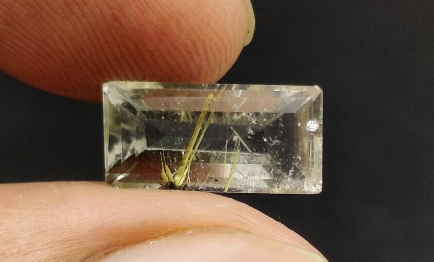3.8 Carat Natural Rutilated Quartz Loose Gemstone 13.30×6.80mm Emerald cut W134