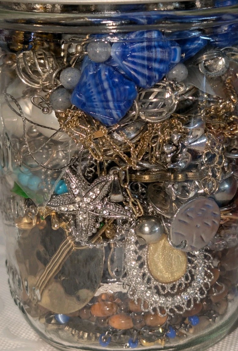 Curated Mystery Jewelry Jar Of Pre Loved Wearable Pieces 1960s-Now, W/Sterling