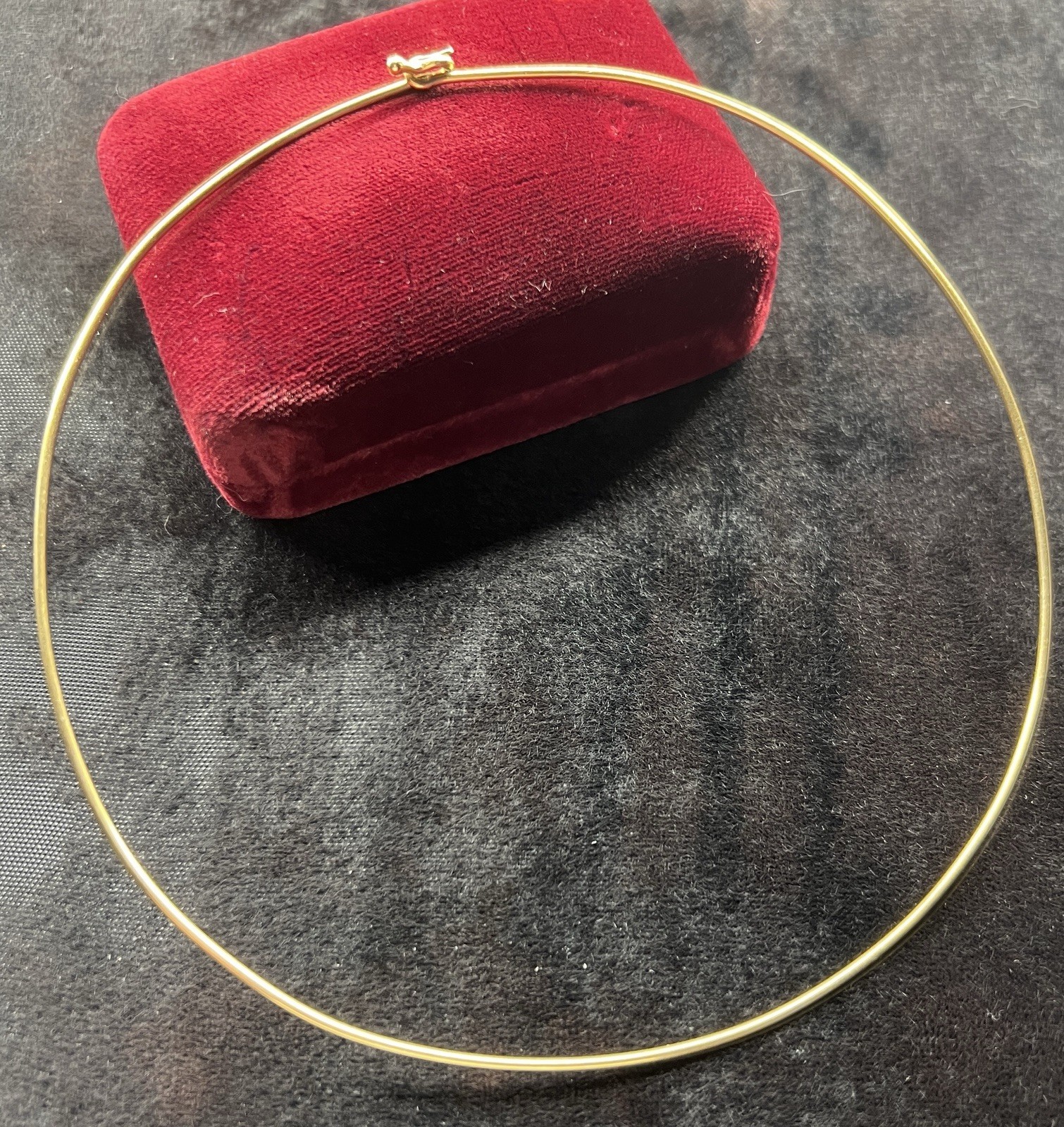 Vintage 14K Gold Polished 1.2mm Stiff Round Neck Wire Solid Necklace 14.5″