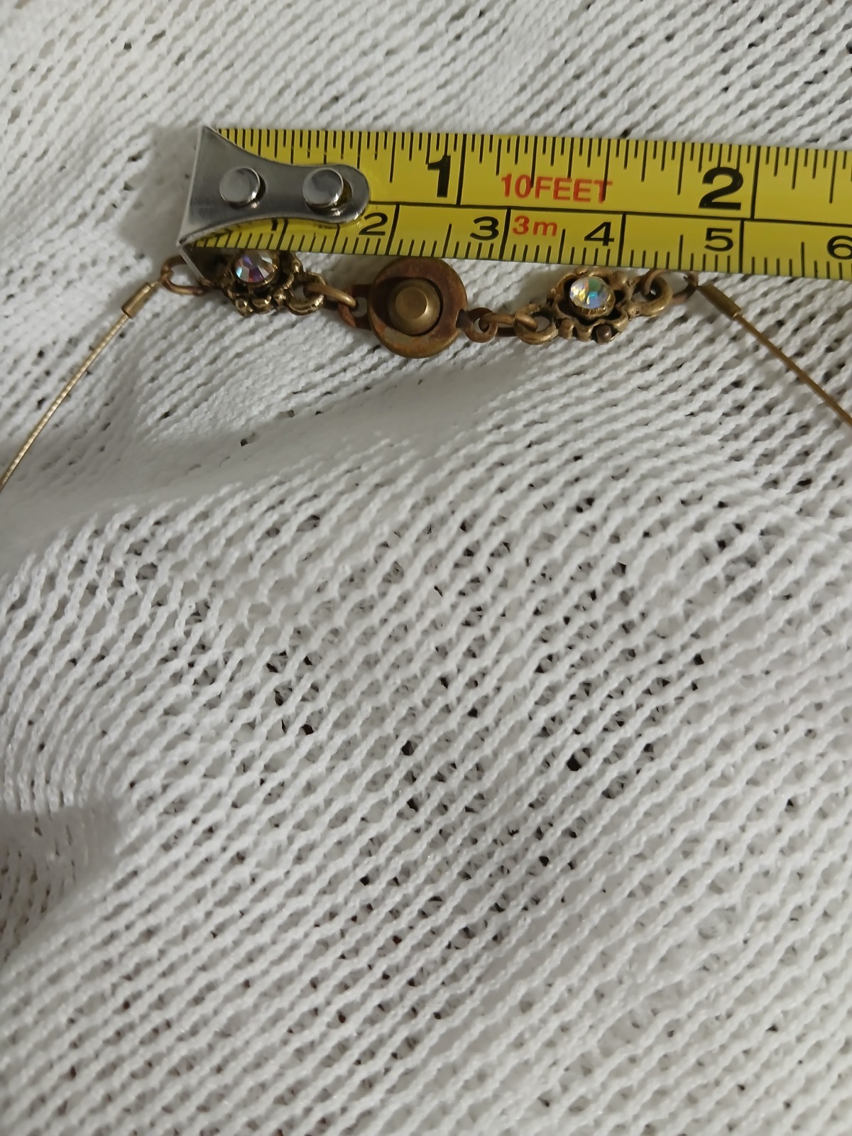 Vtg Brass Wire Choker Necklace Victorian Rev. Snap Clasp Geometric Shaped Rocks