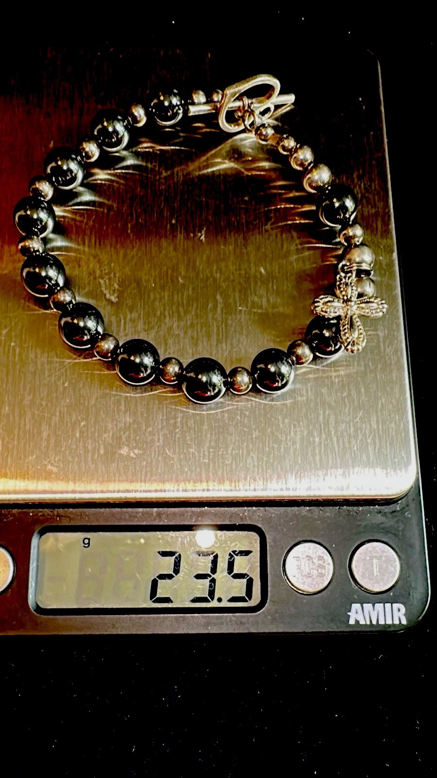 vintage 925 sterling silver And Black Cold Stone Bracelet Cross Charm bracelet