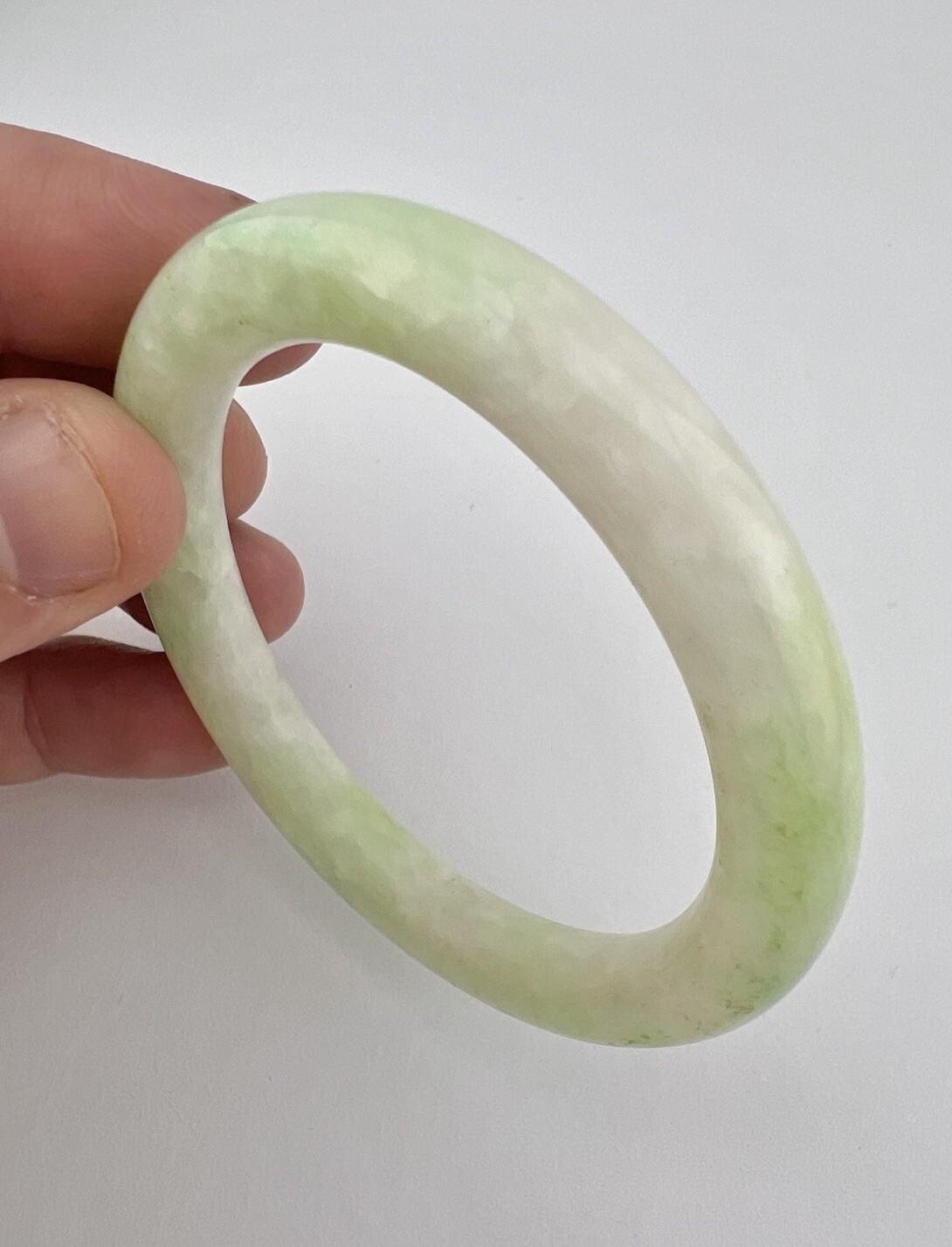 Antique Chinese Icy White & Green Jade Bangle Bracelet 69mm 32.3g