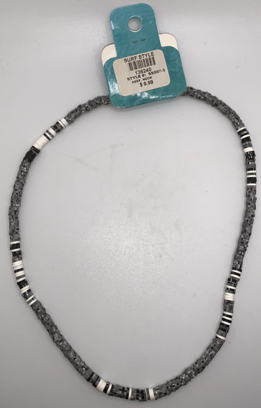 Surf Style Necklace White/Gray/Black Beads Adjustable 18″+2.7″ 136240 BOGO!