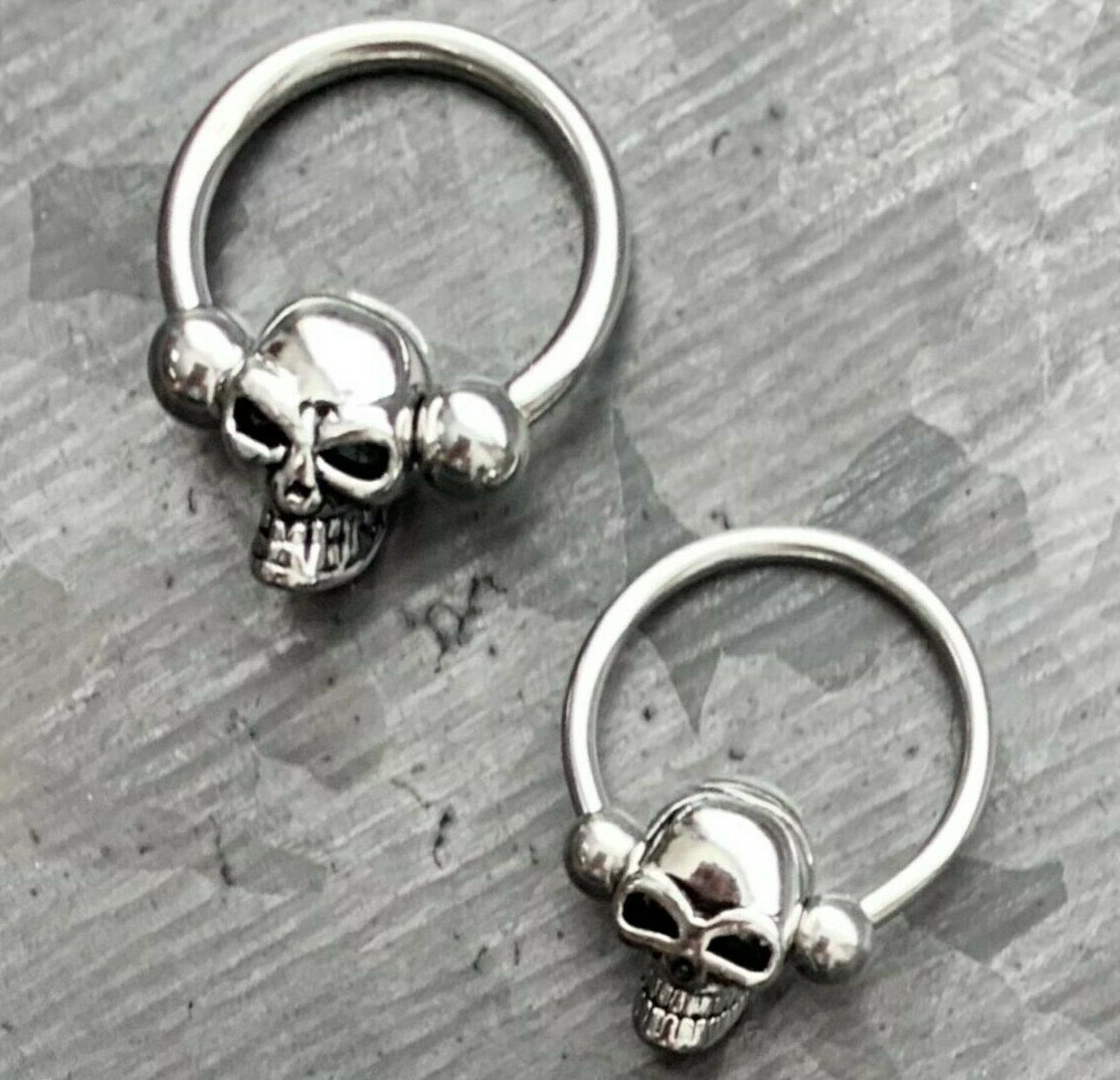 1pc Skull 316L Surgical Steel Captive Bead Ring / Nipple Ring / Circular Barbell