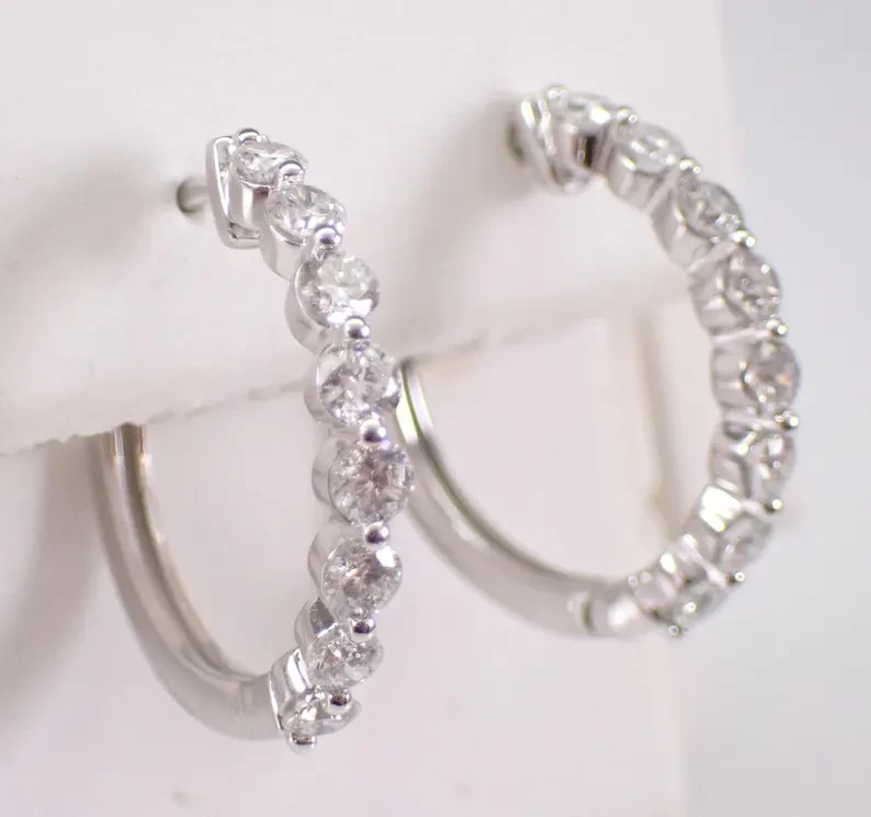 1.60Ct Round Cut Real Moissanite Huggie Hoop Earrings 14k White Gold Plated