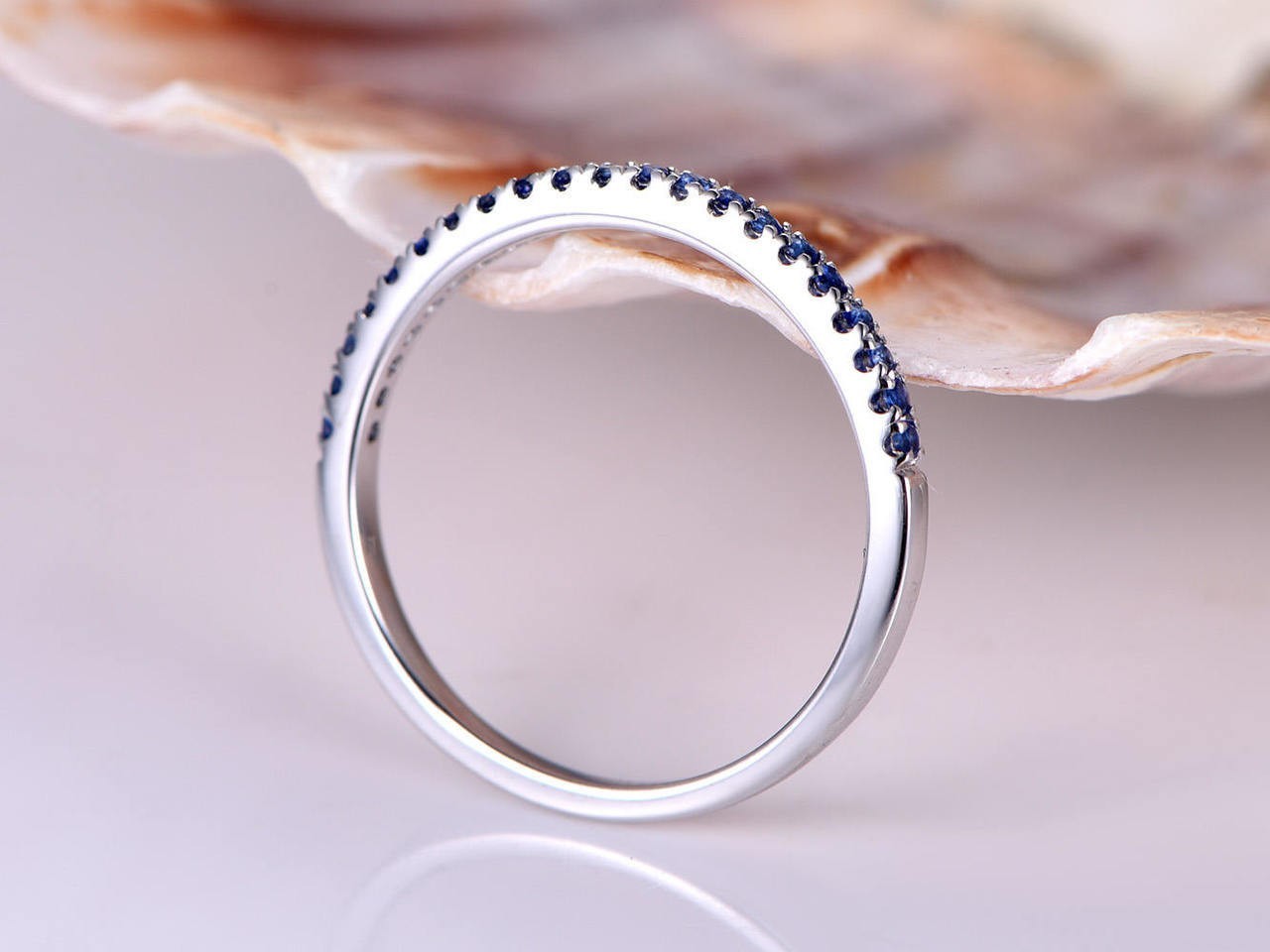 0.25 Ct Round Natural Sapphire Diamond Engagement Ring 14K White Gold Size 7.5