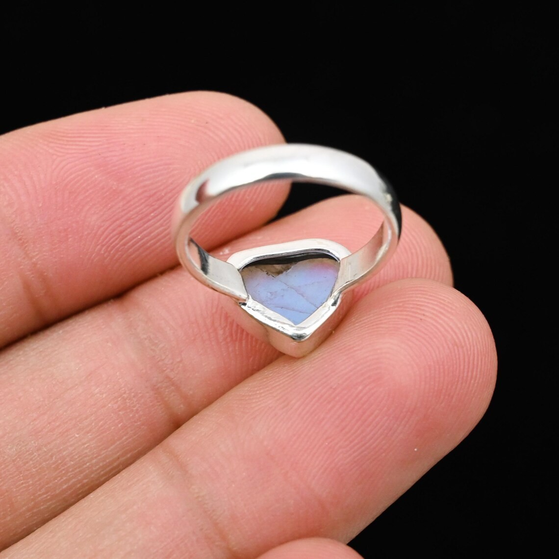 Rainbow Moonstone Heart Ring 925 Sterling Silver Handmade Statement Boho GiftHer