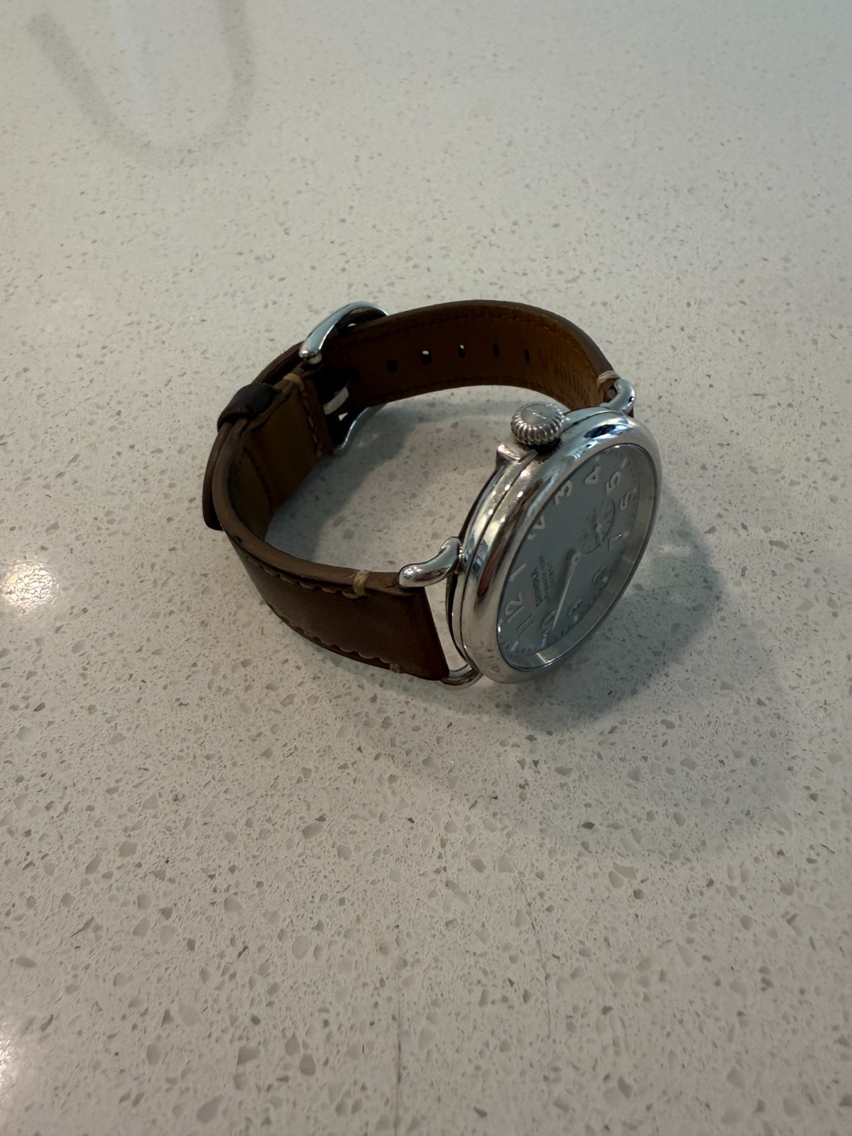Shinola Runwell Argonite 1069 Quartz Unisex Slate Blue/Brown Leather Watch 41mm