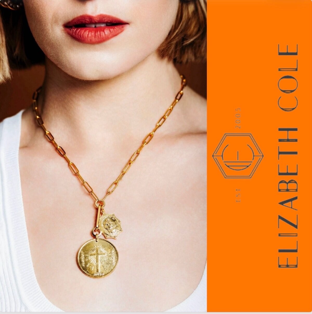 Elizabeth Cole Jewelry St Christopher Lord’s Prayer Necklace 24K Gold Plated