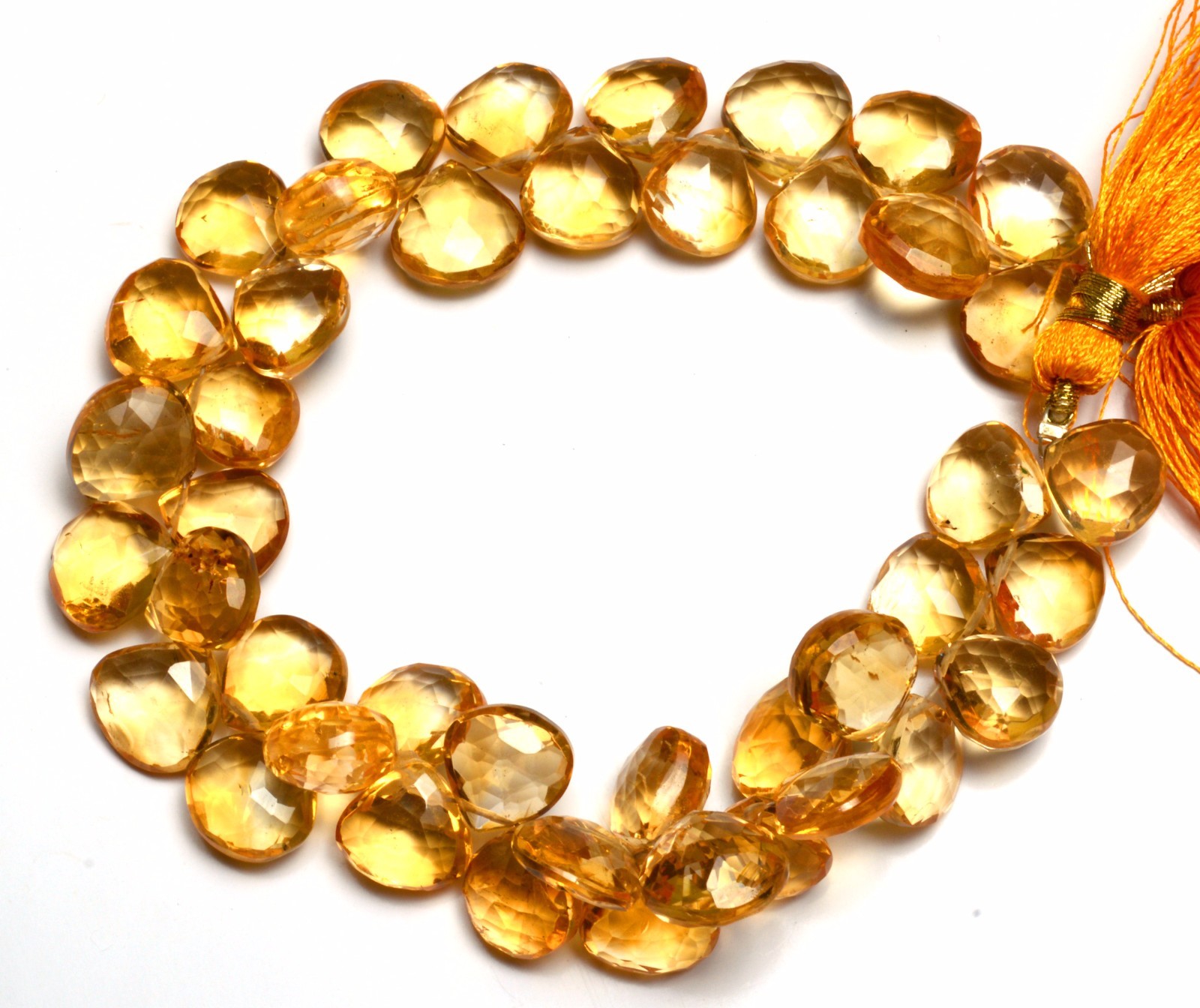 Super Fine Quality Natural Gem Citrine 10MM Approx. Heart Shape Briolettes 8″
