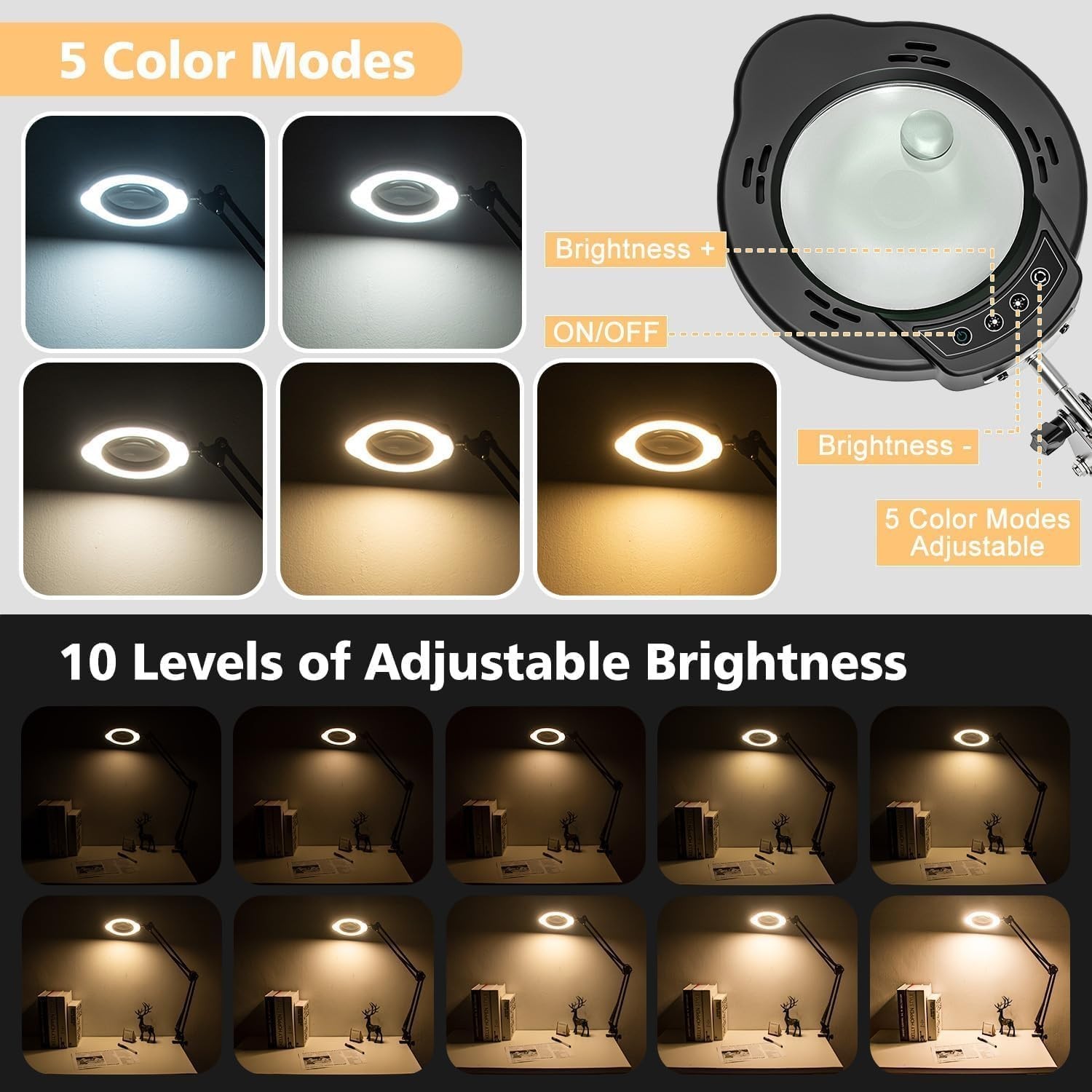 Magnifying Glass with Light and Clamp 15X 10X Desk Magnifying Lamp 84 LED Real