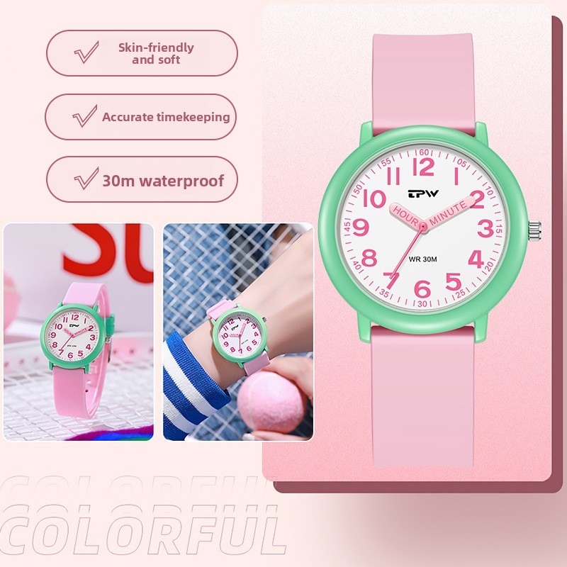 Kids Learning Time Analog Watch 30M Waterproof Quartz Wristwatch for Boys Girls