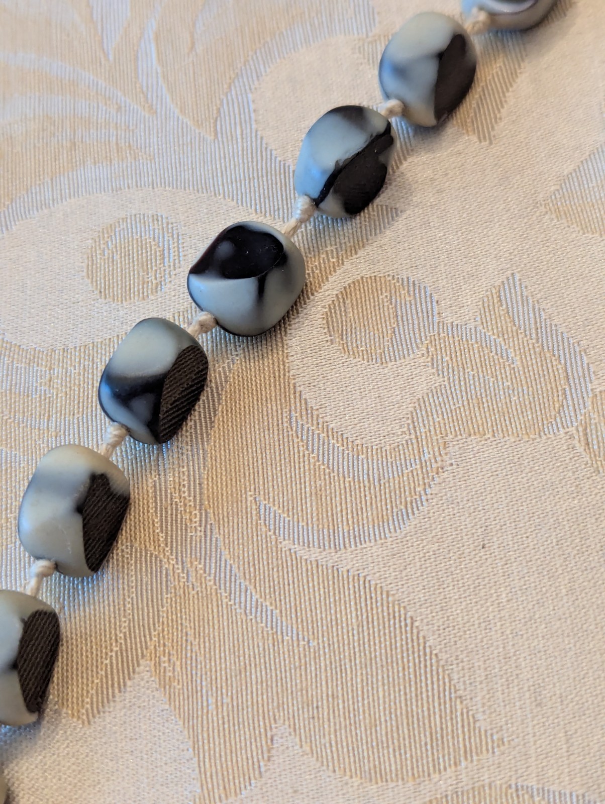 Vintage Black, Gray, White Marbled Glass Beaded Necklace