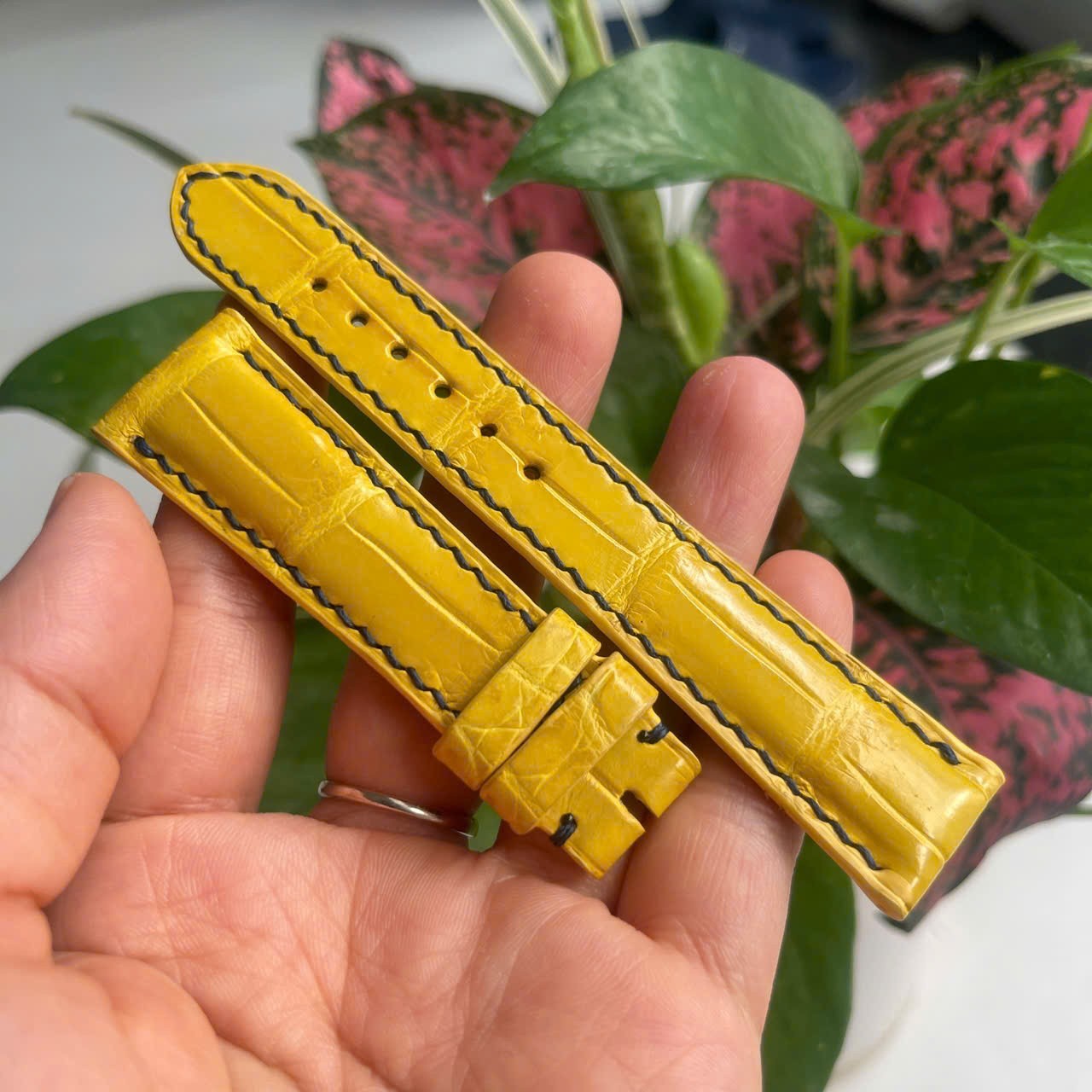 Yellow 20mm/18mm 100% Genuine Exotic Leather Skin Watch Strap Band-Handmade