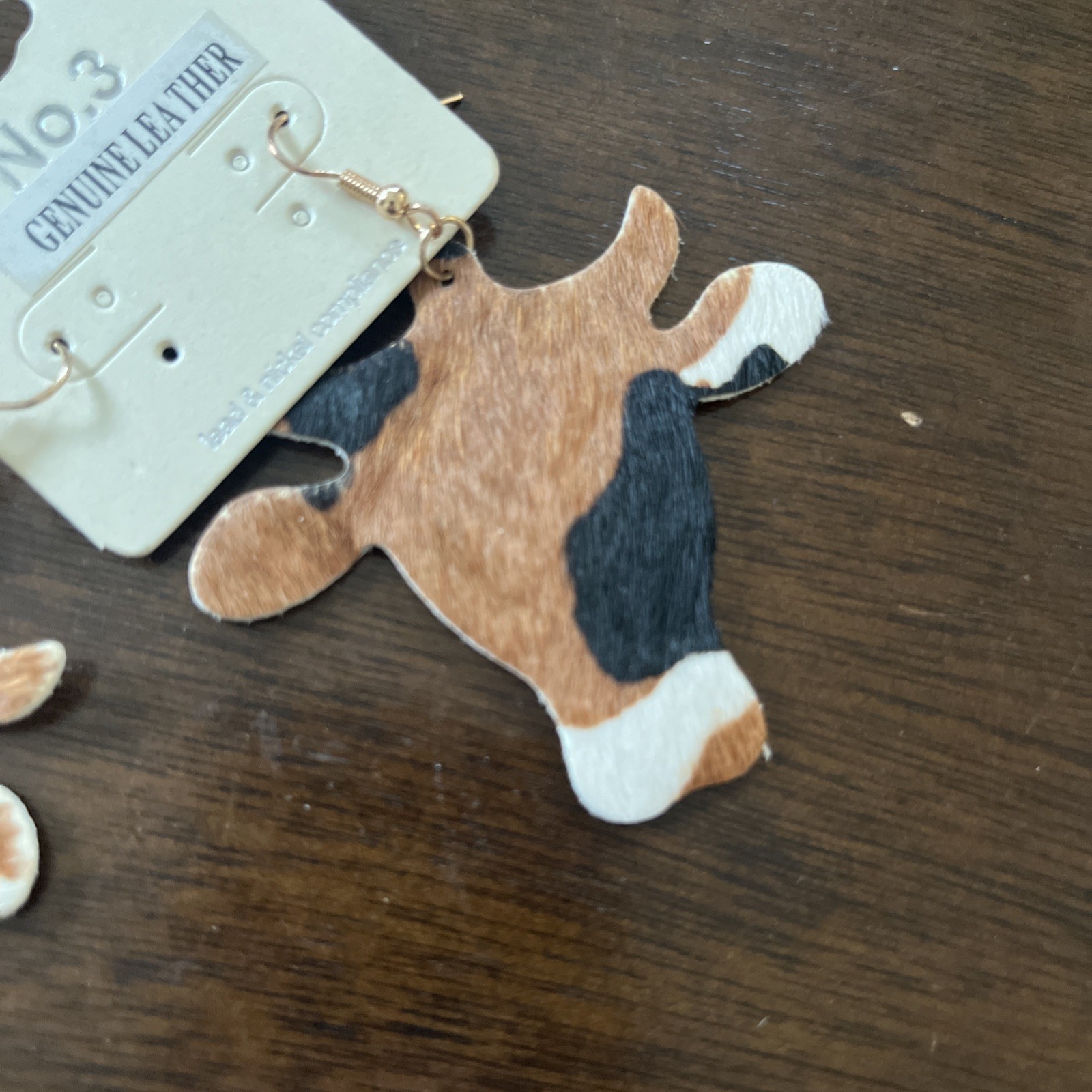 NEW Black White & Brown Spotted Leather Cowgirl Boho Western Cow Head Earrings
