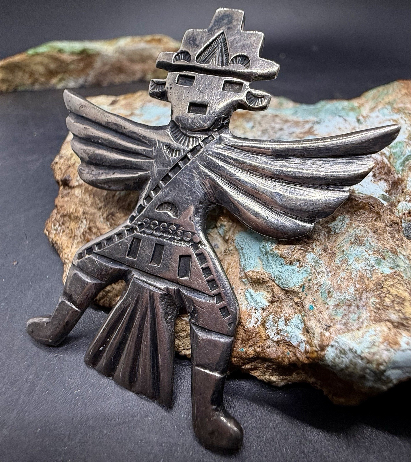 RARE 1930-40’s “U.S ZUNI 1” Signed C.G Wallace Sterling Knifewing Brooch Pin SEE