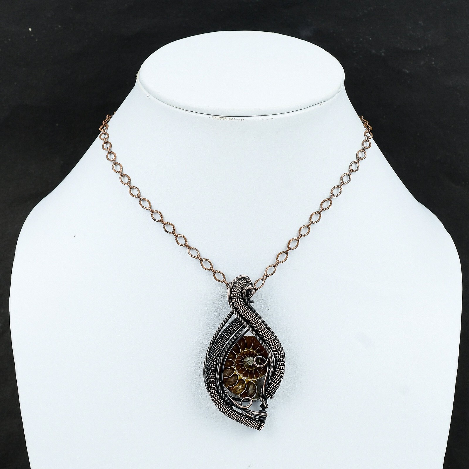 Ammonite Fossil Gemstone Jewelry Copper Mother Gift Wire Wrapped Pendant 2.56″