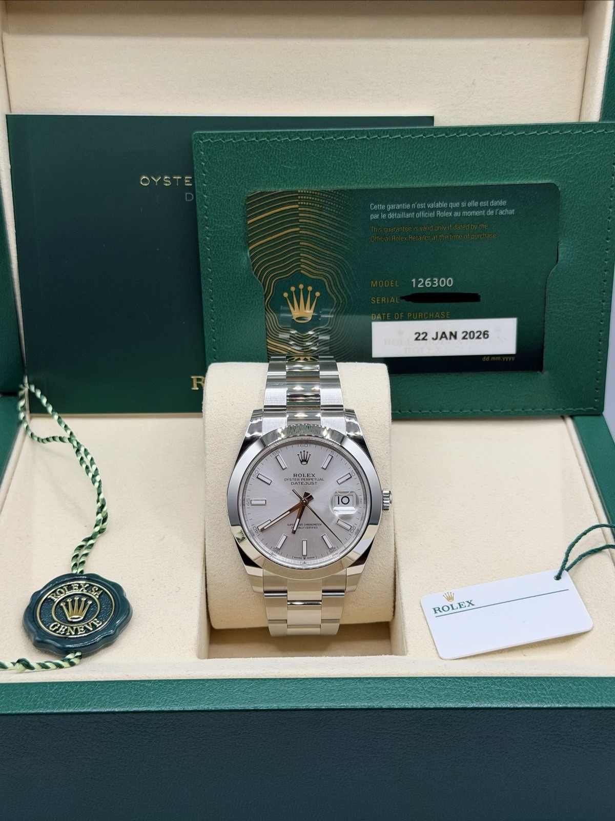 Rolex Datejust 41mm 126300 Silver Oyster Bracelet with Silver Bezel Full Set 26