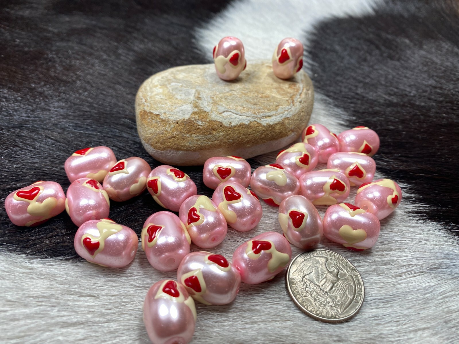 13mm Pink Glass Heart Beads 20pcs | Handmade Painted Jewelry Craft DIY
