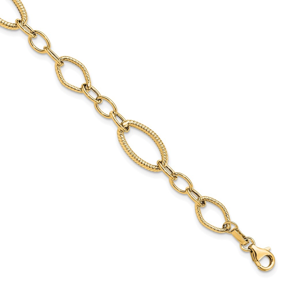 14K Polished and Textured 9.0mm Link 7.5 inch Bracelet