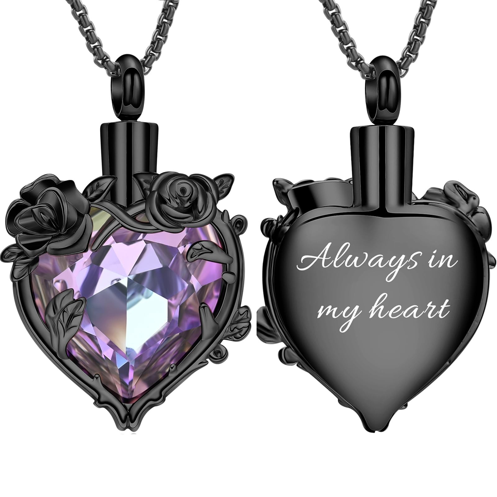 Rose Flower Cremation Urn Necklace for Ashes Heart Crystal Memorial Jewelry f…