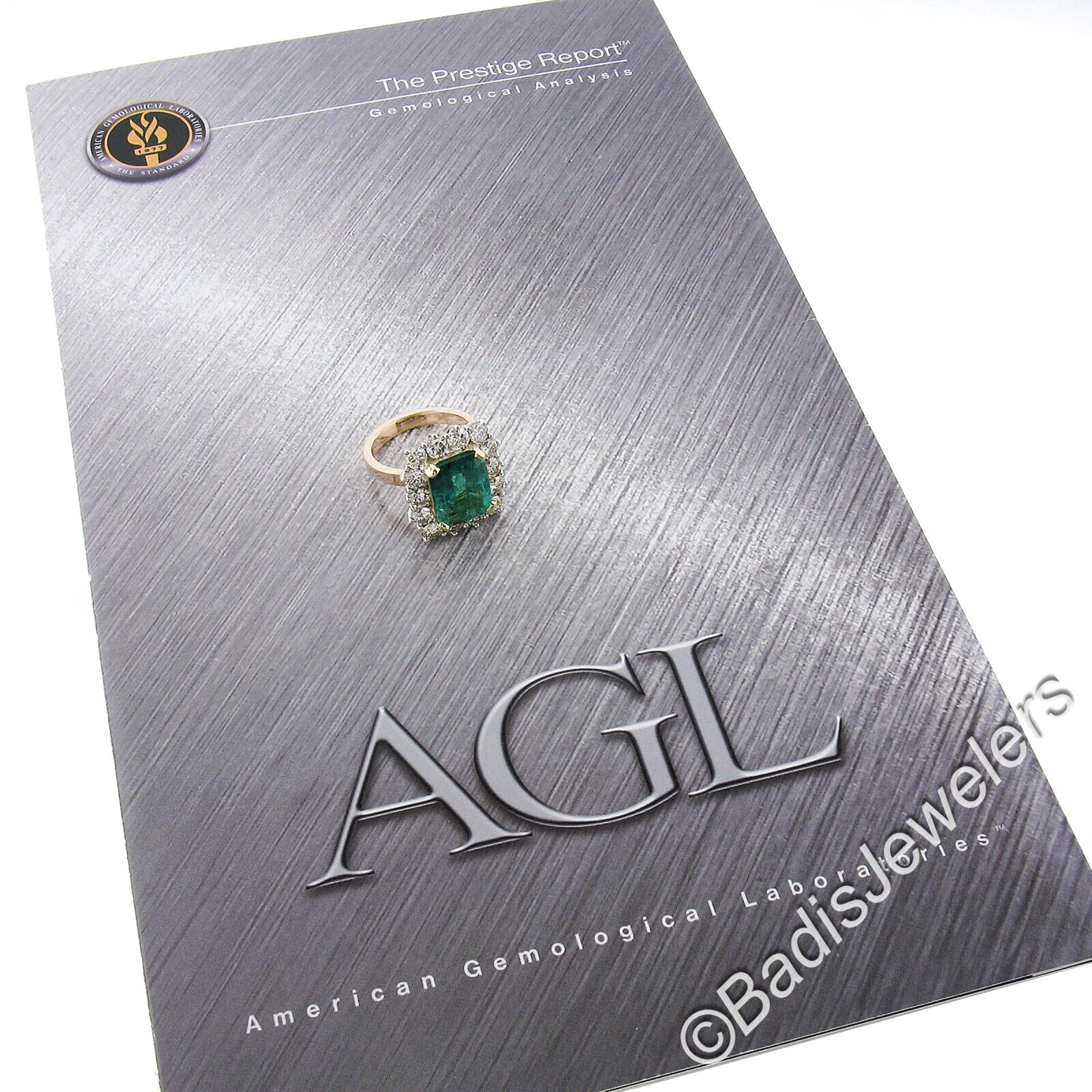 Vintage 18k Gold 7.83ctw AGL Colombian Emerald & Diamond Halo Cocktail Ring