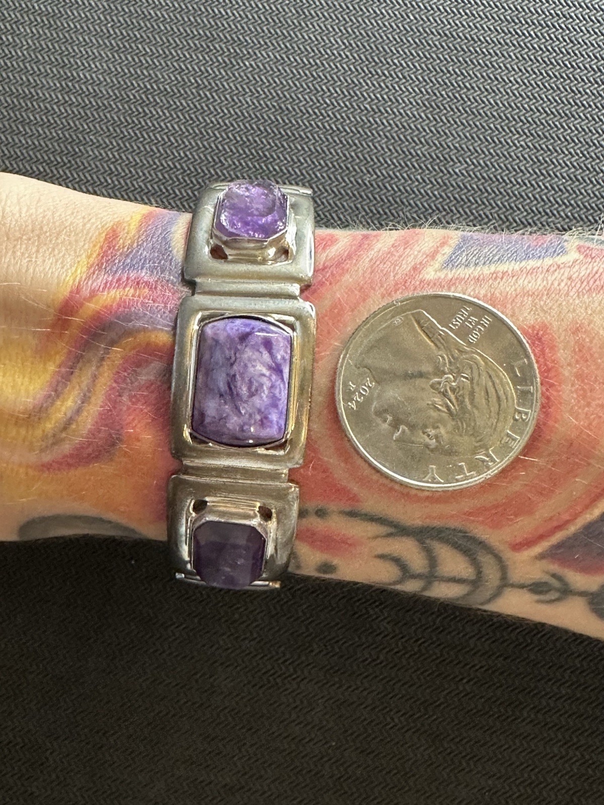 DTR Jay King Sterling Charoite Purple Amethyst Gemstone Cuff Bracelet, 5.5 in