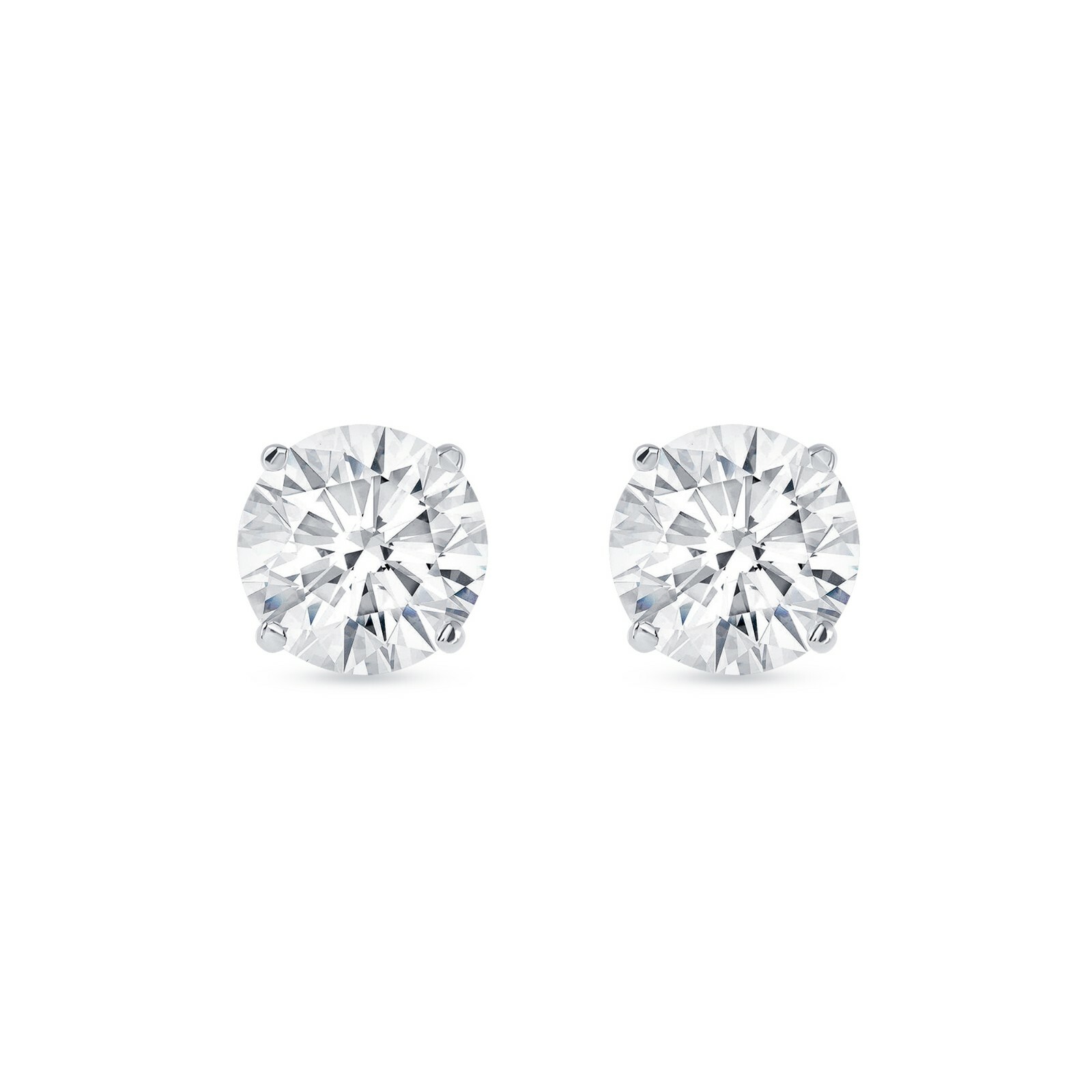 4 Ct Round Earrings Studs Solid 14K White Gold Brilliant Cut Push Back Basket