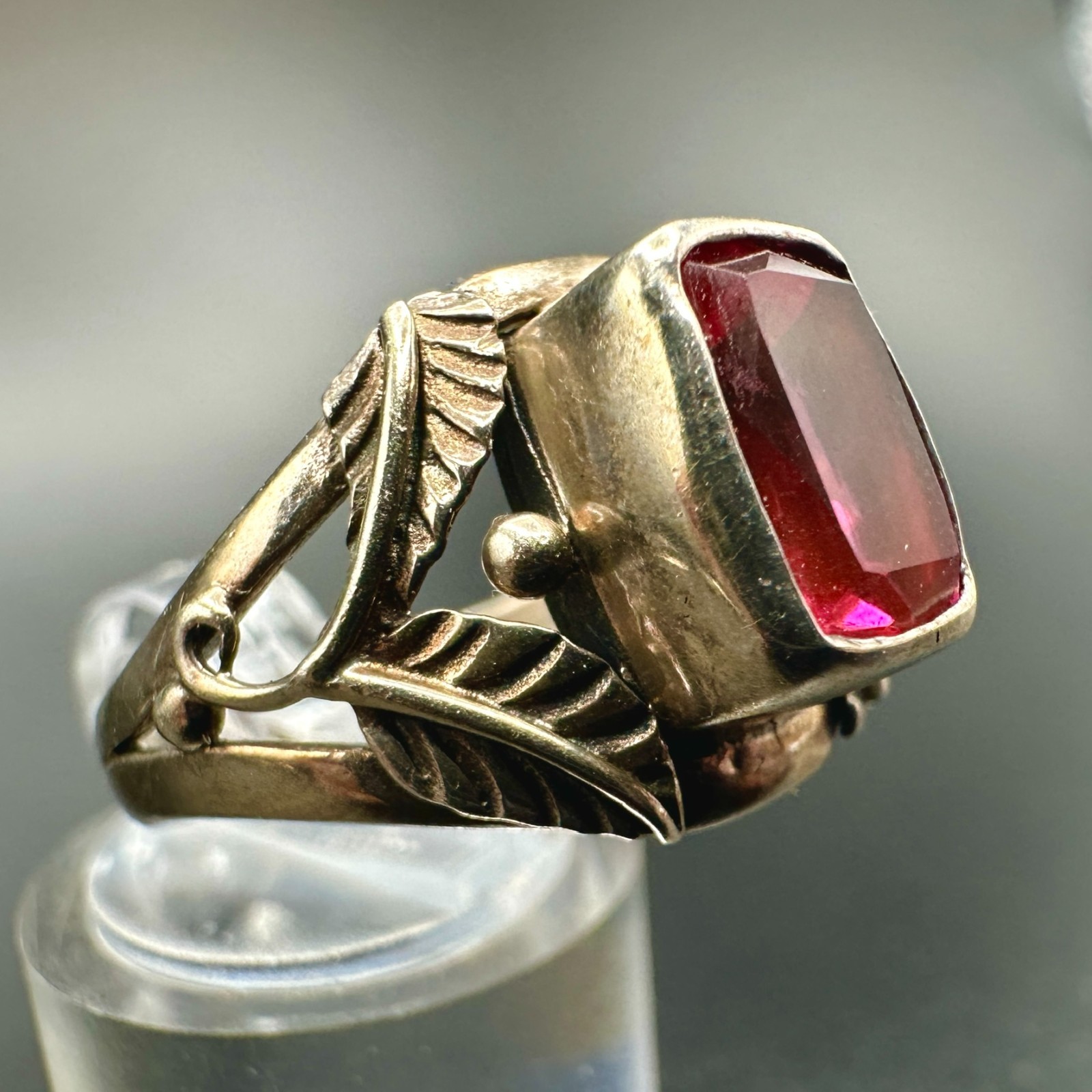 VTG 925 Sterling Silver Ring Flame Fusion Pink Ruby SZ 8 Floral GLOWS