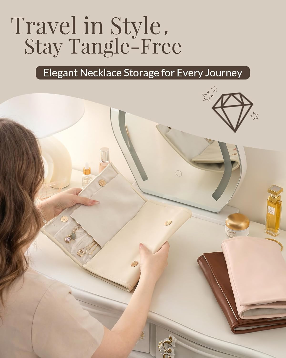 Lolalet Travel Necklace Organizer, Tangle-Free Necklace Case for Travel, Leather