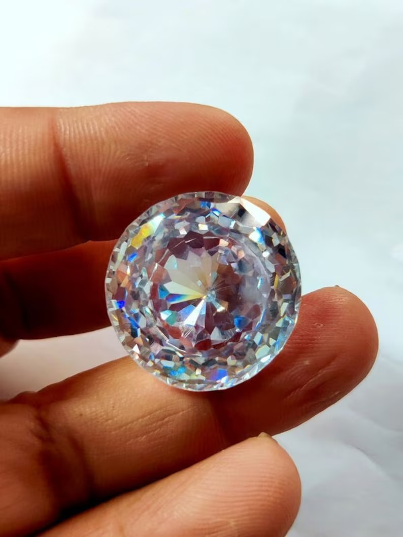 50 Ct Certified Natural Round Cut Cambodian White Zircon Loose Gemstone