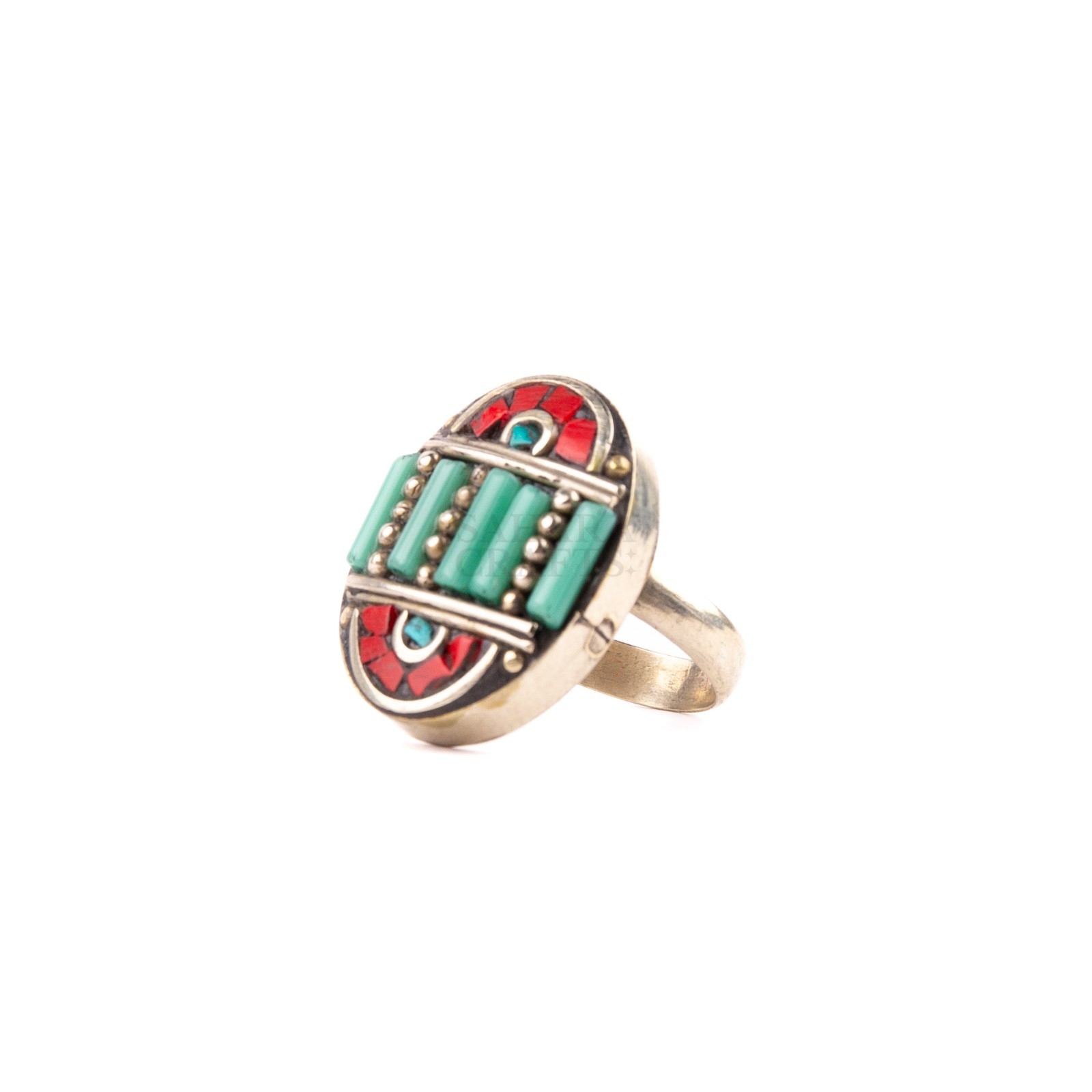 Tibetan Ring, Turquoise Red Coral, Beads Tibetan Ring, Handmade Nepali Jewelry