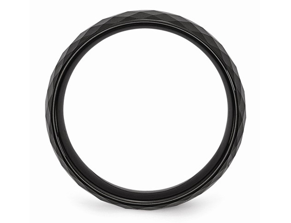 Mens 8mm Faceted Black Ceramic Wedding Band Ring