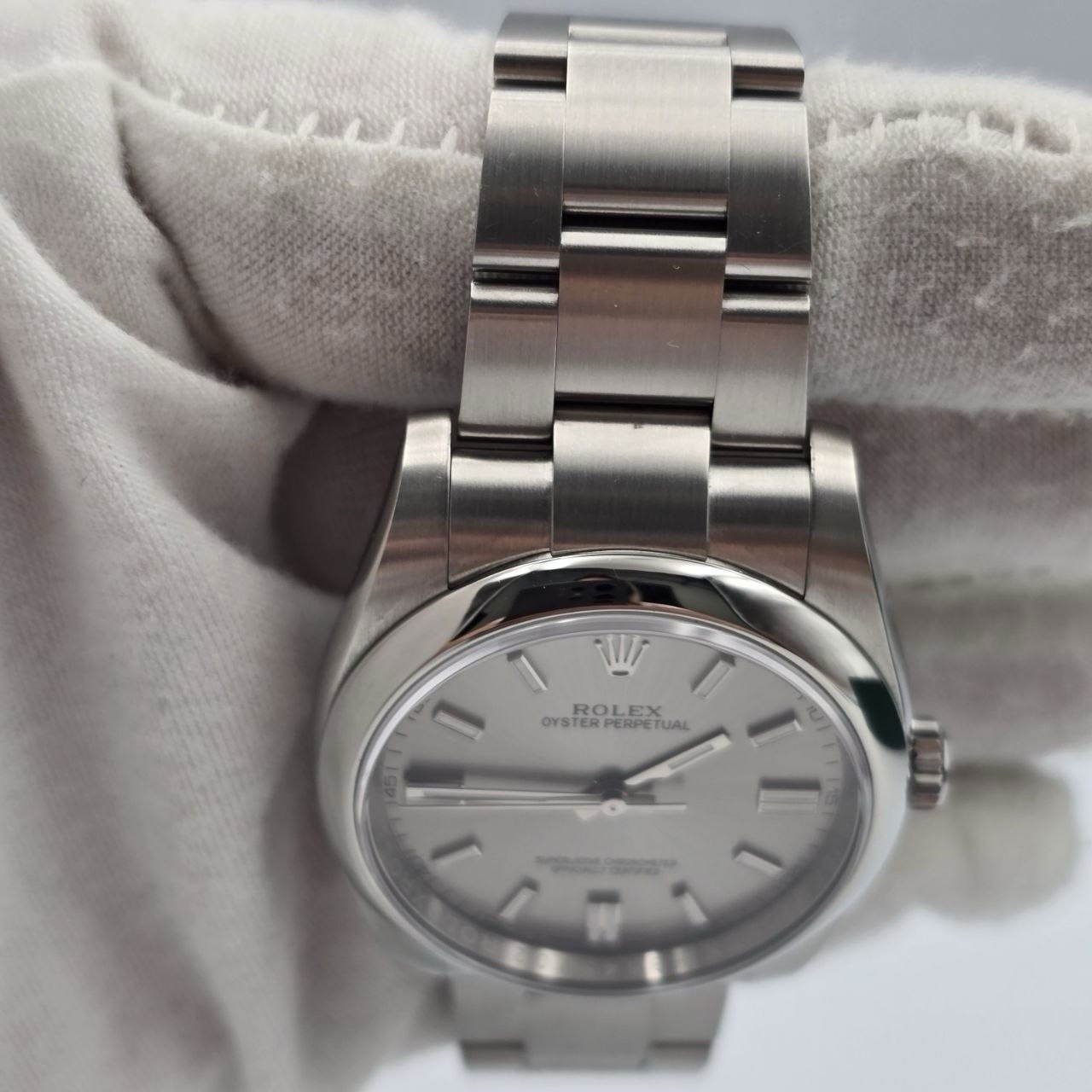 2019 PAPERS Rolex Oyster Perpetual Silver Stick Dial Steel 36mm 116000 BOX