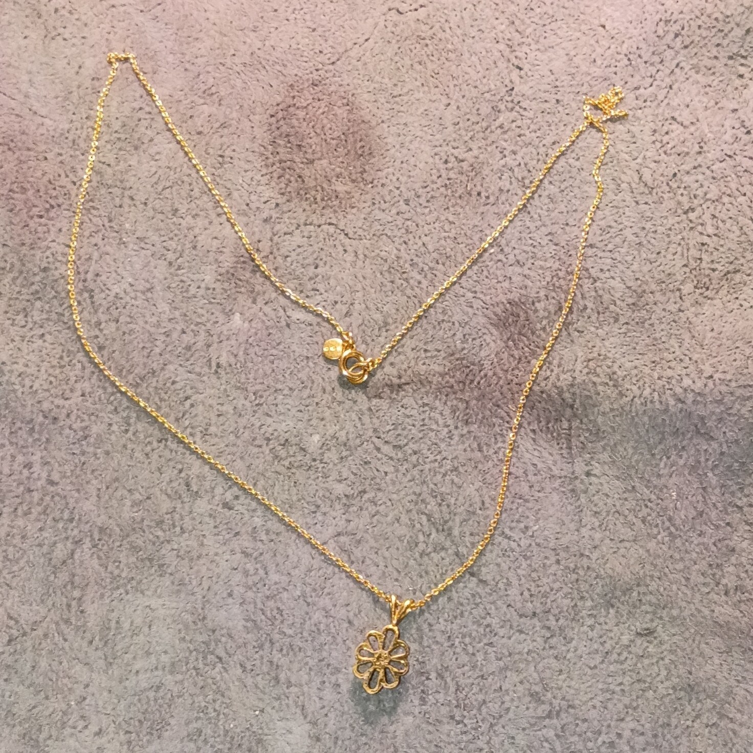 1/20th 14K Gold Tone Flower Charm Pendant Cable Chain Necklace Lobster