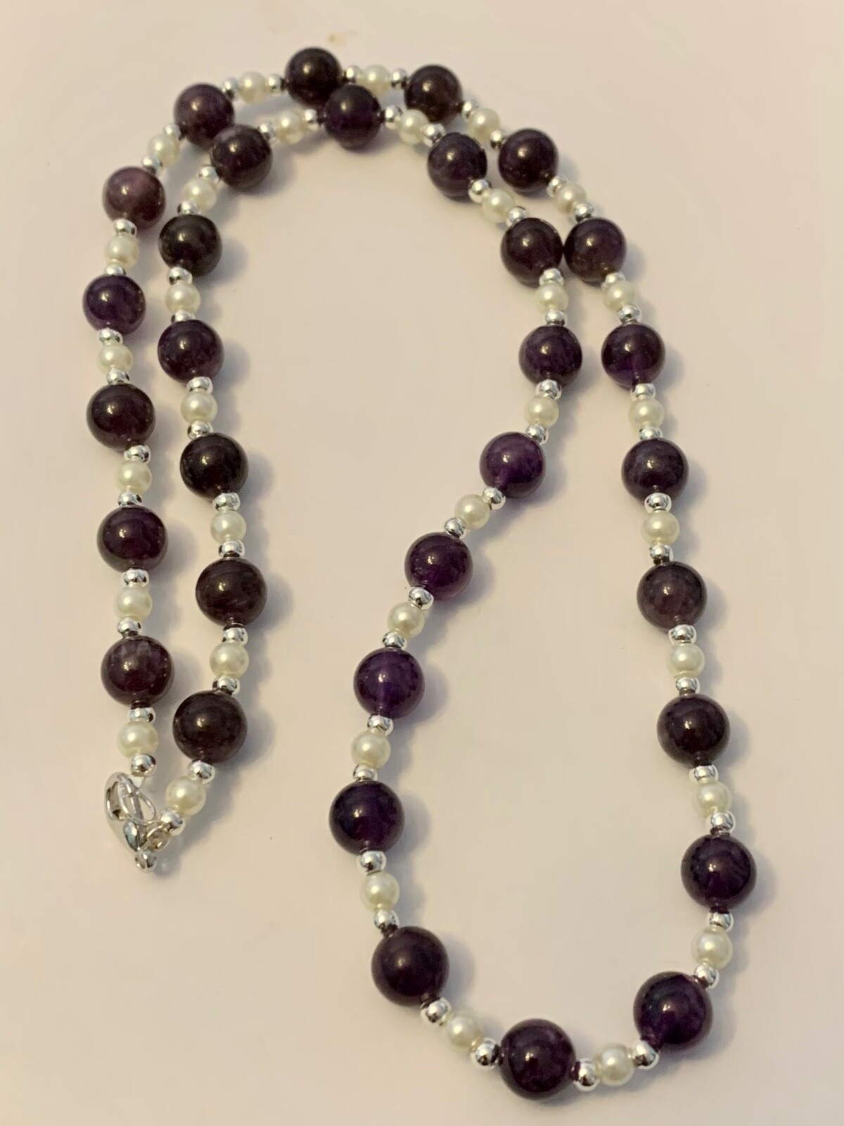 20″ Dark Amethyst and Glass Pearl Necklace