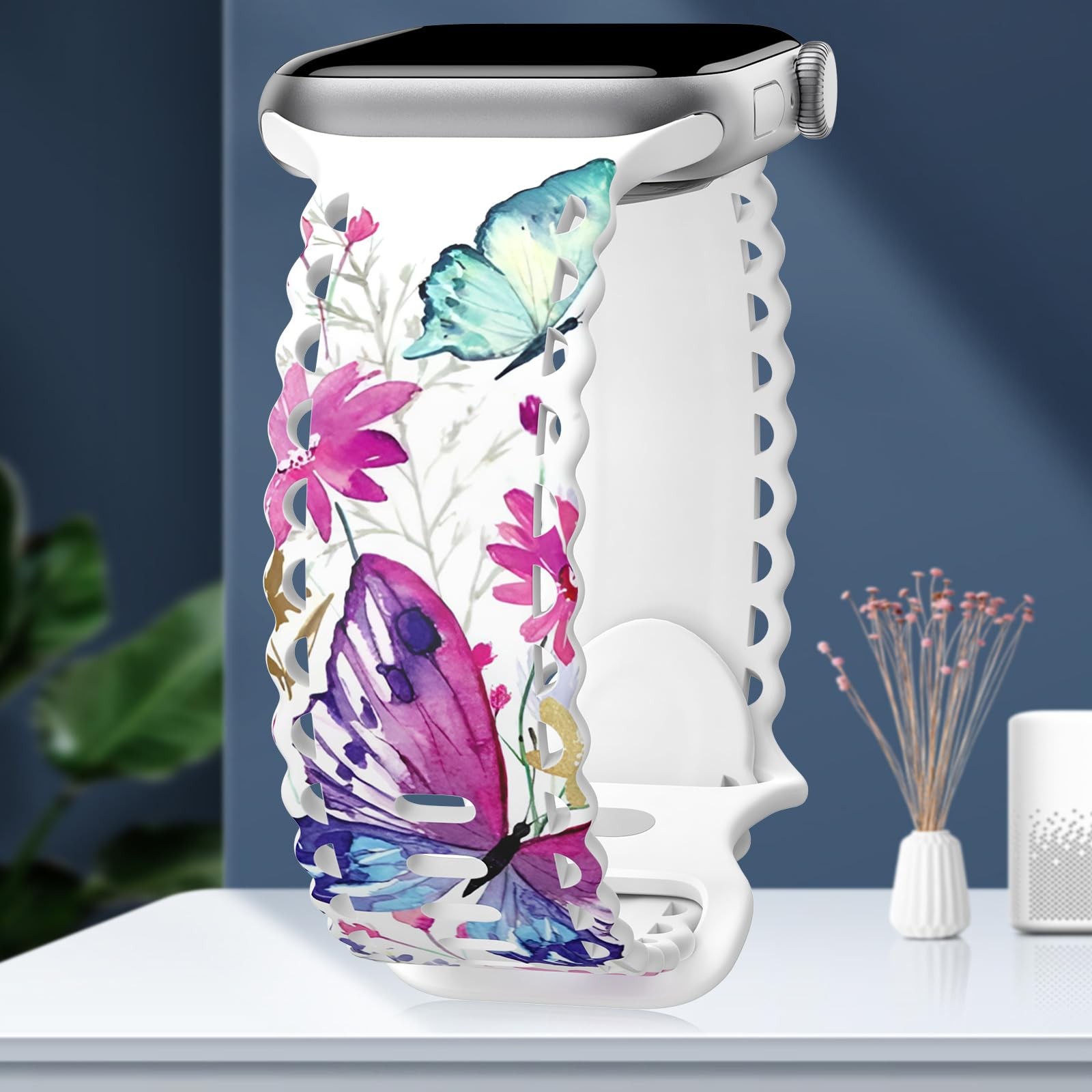 Floral Band Compatible with 38mm/40mm/41mm/42mm(Series 10), Water Butterflies