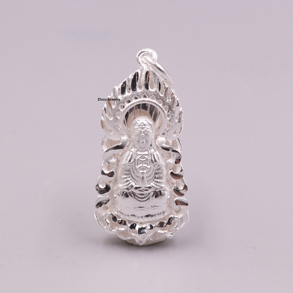 Solid 999 Fine Silver Pendant Buddhist Kwan-yin Lucky Amulet Best Gift Pendant
