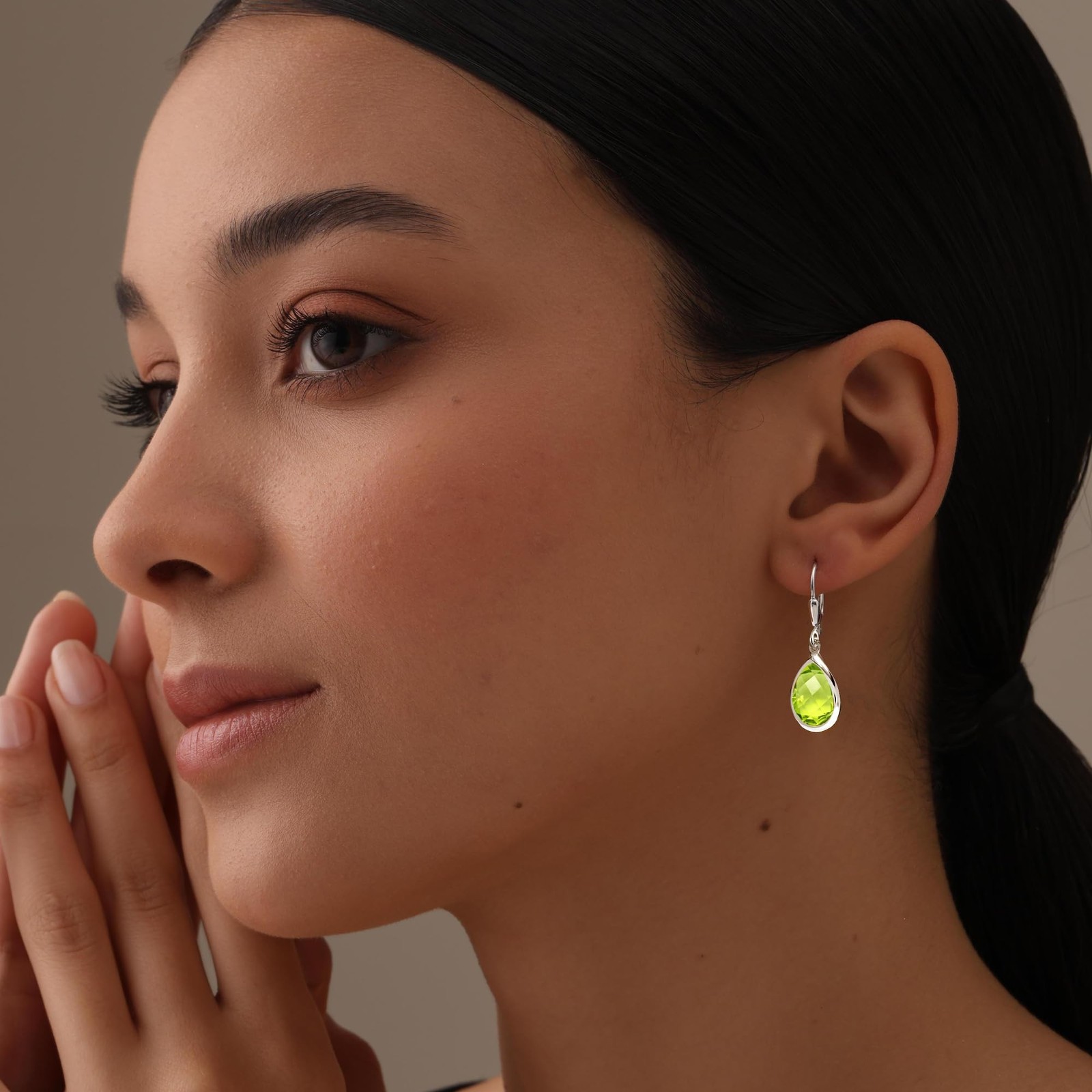 LeCalla 925 Sterling Silver Jewelry | Teardrop Peridot Gemstone Leverback Ear…