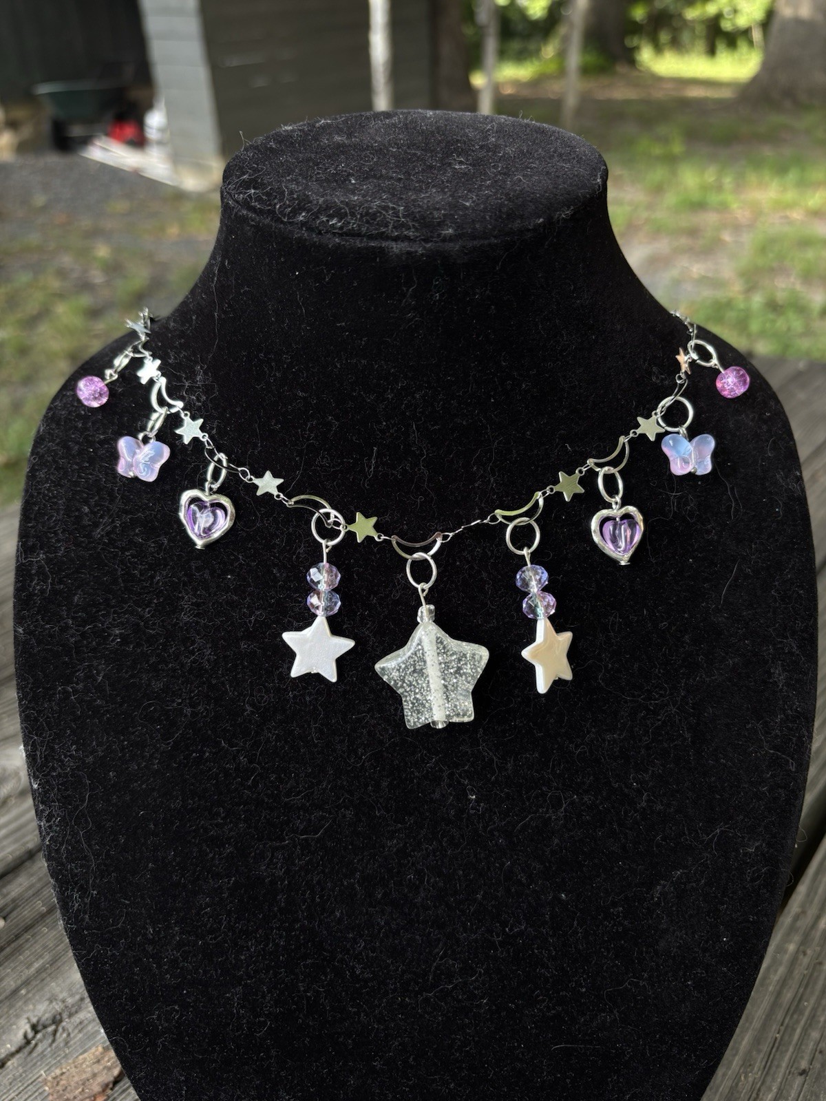 Handmade Star Charm Necklace Stainless Steel Butterflies Hearts Beaded Celestial