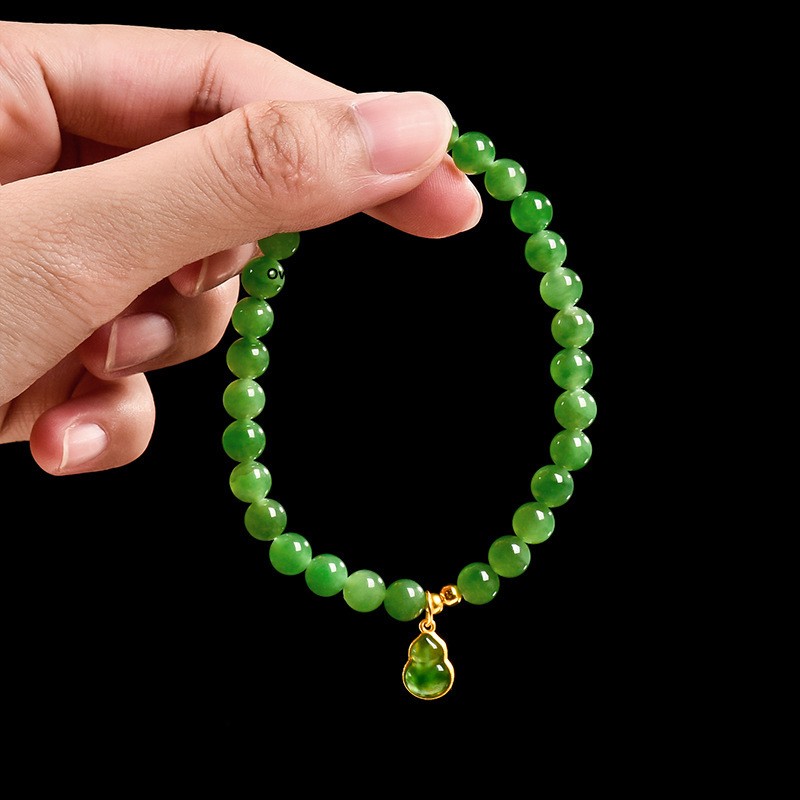 Natural Grade A Jade 6mm Green Jade Bead Stretch Bracelet Women’s Bracelet